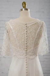 Elegant Empire V-neck Tulle Wedding Dress A-line Appliques Short Sleeves Bridal Gowns On Sale-27dress